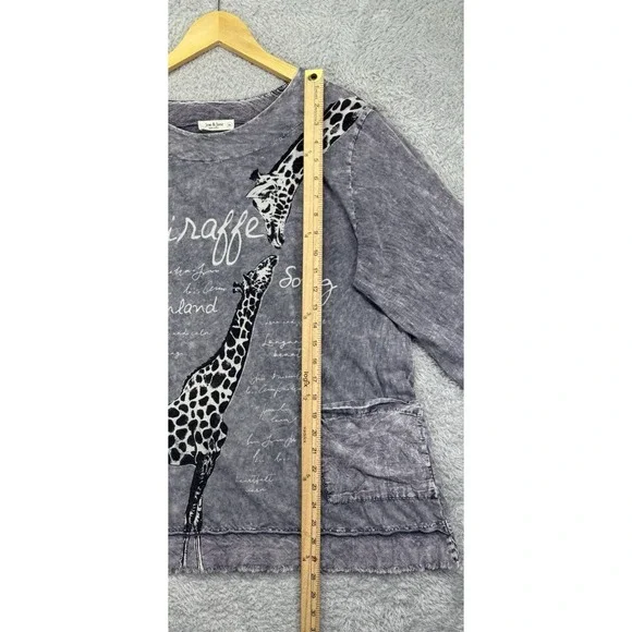 Jess & Jane Tunic Top XL Mineral Washed Gray Giraffe Song Boho Pocket Lagenlook - Picture 5 of 9